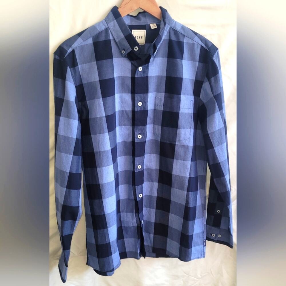 ROWM Men's Blue Checkered Long Sleeve Button Up Size Medium Shirt
